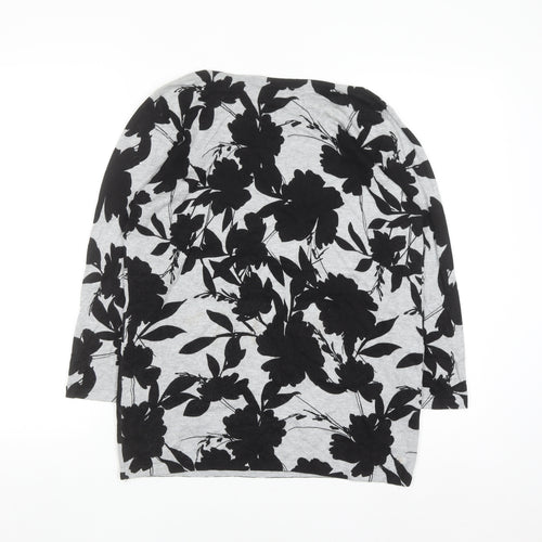Suzanne Grae Womens Grey Floral 3/4 Sleeve Pullover Jumper Size S