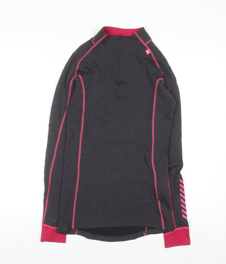 Helly Hansen Womens Black Pink Long Sleeve Pullover Sweatshirt Size L Merino Wool Blend