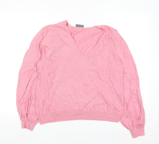 Mint Velvet Women Pink V-Neck Long Sleeve Cotton Cashmere Jumper L