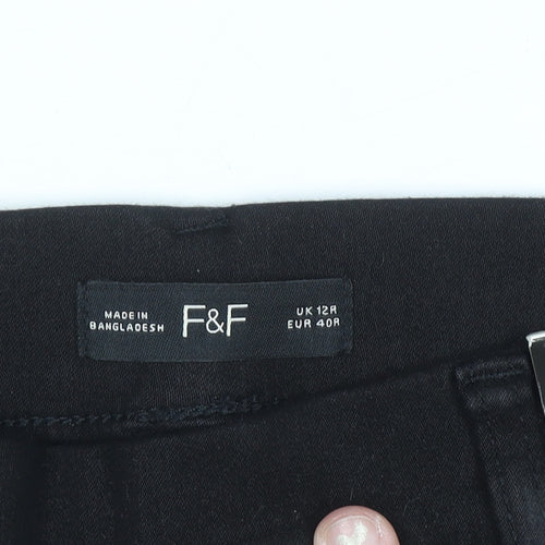 F&F Womens Black High Rise Jegging Size 12 Regular Stretch Cotton