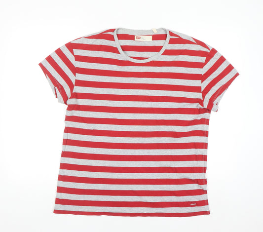 Levi's Men's Red Grey Striped Cotton Short Sleeve T-Shirt L
