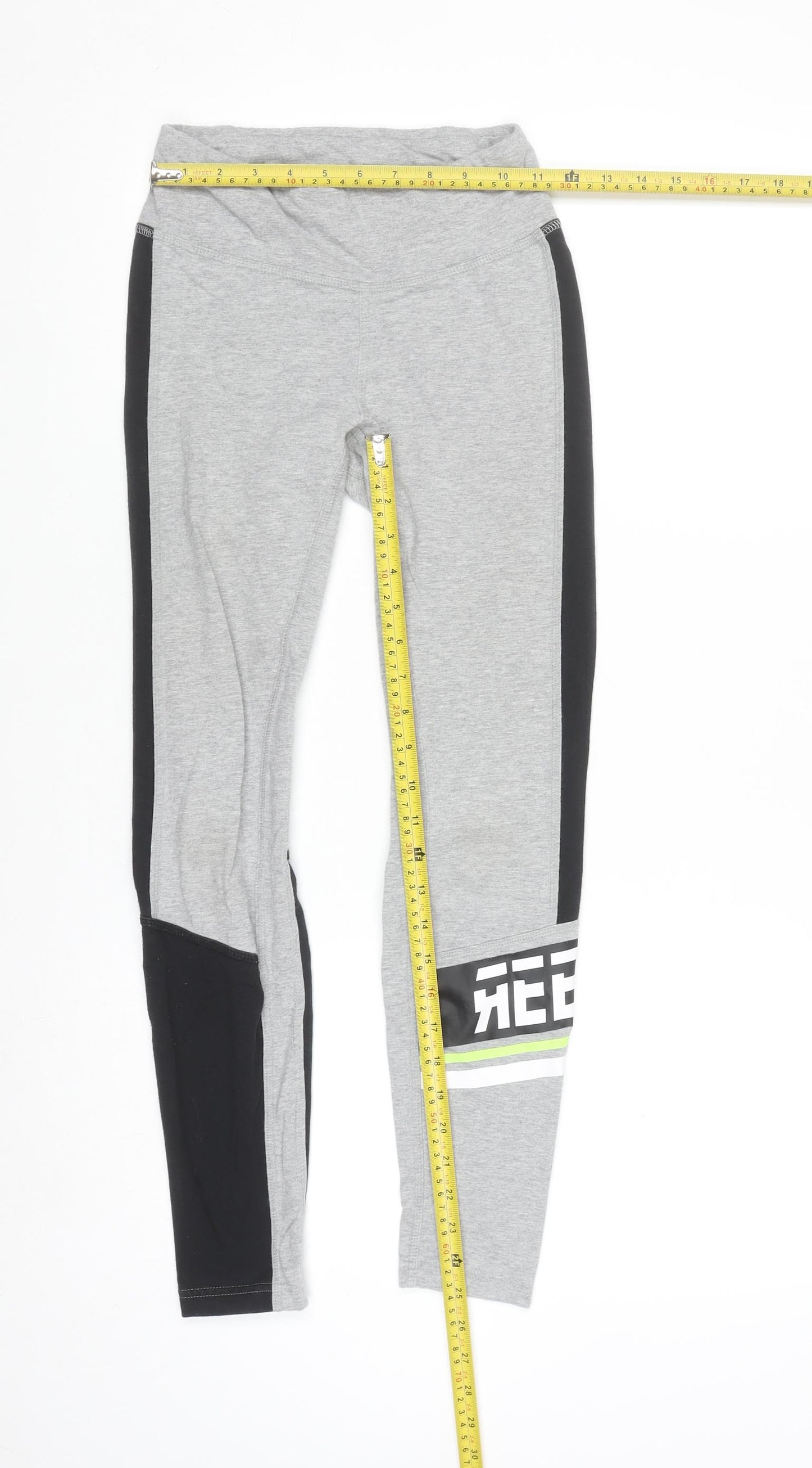 Reebok Women's Grey & Black XS Leggings with Side Stripe