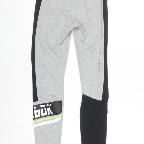 Reebok Women's Grey & Black XS Leggings with Side Stripe