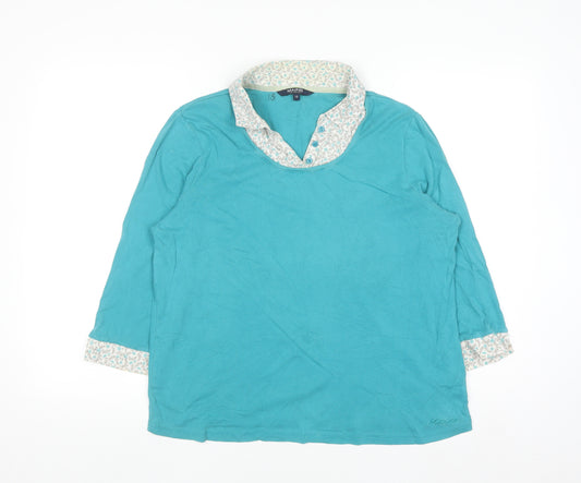 Maine New England Women's Blue 3/4 Sleeve Cotton Button-Up Top Size 18