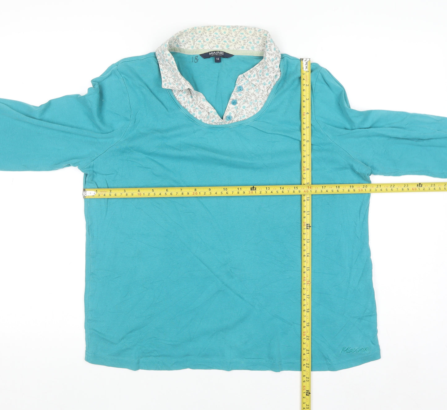 Maine New England Women's Blue 3/4 Sleeve Cotton Button-Up Top Size 18