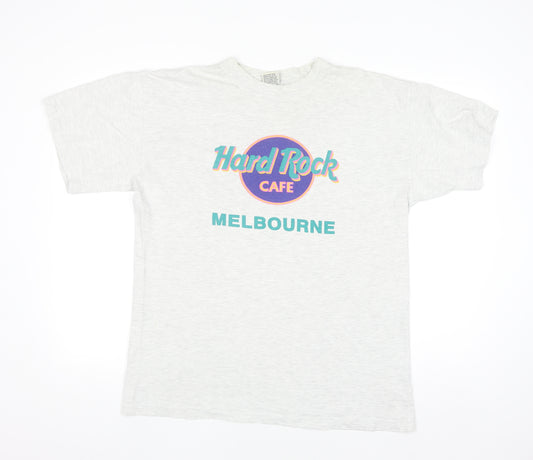Hard Rock Cafe Melbourne Men's White L Vintage Graphic T-Shirt