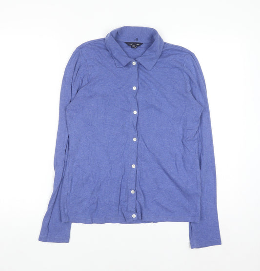 Lands' End Women's Blue Collared Cotton Cashmere Cardigan S