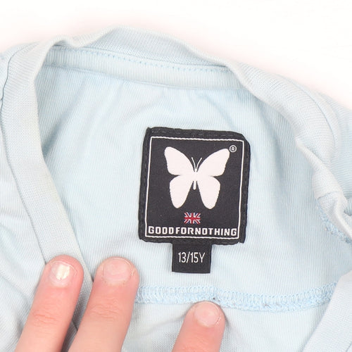 Good For Nothing Girls Blue Butterfly Logo T-Shirt 13-15 Years Cotton
