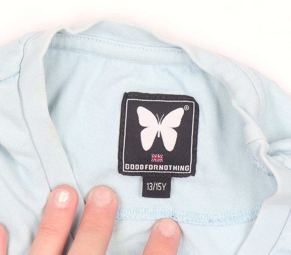 Good For Nothing Girls Blue Butterfly Logo T-Shirt 13-15 Years Cotton
