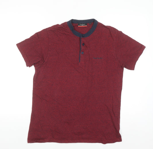 Pierre Cardin Men’s Red Henley Short Sleeve T-Shirt Size L
