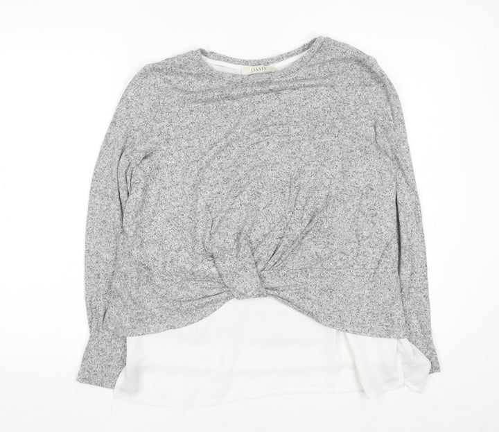 Oasis Women Grey Knit Twist Front Pullover Jumper Size M