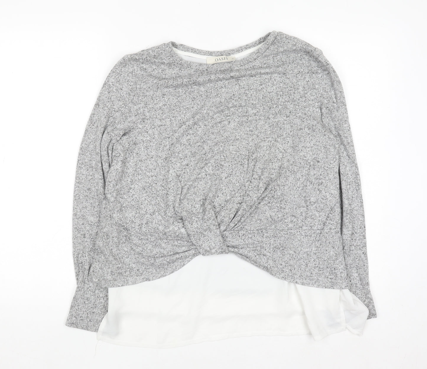 Oasis Women Grey Knit Twist Front Pullover Jumper Size M