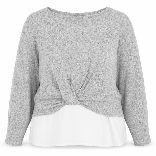 Oasis Women Grey Knit Twist Front Pullover Jumper Size M
