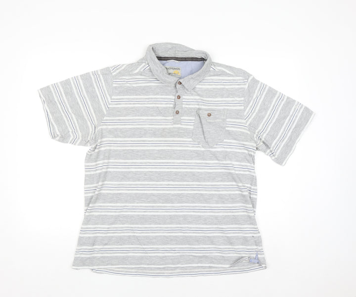 Craghoppers Mens Grey Striped 2XL Polo Shirt SolarShield Cotton