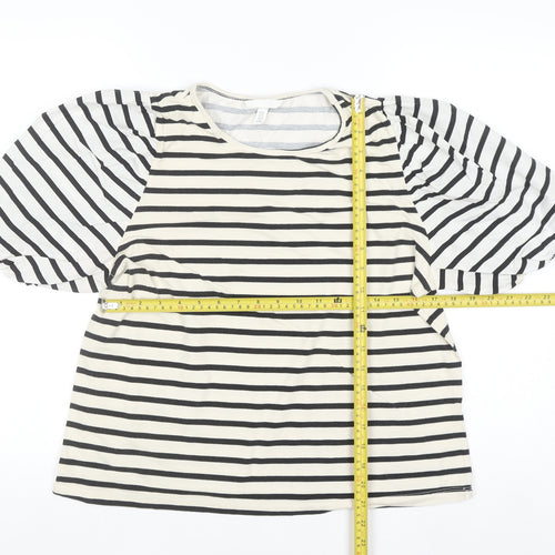 H&M Women Black Striped Puff Sleeve Jersey T-Shirt Size 16