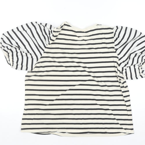 H&M Women Black Striped Puff Sleeve Jersey T-Shirt Size 16