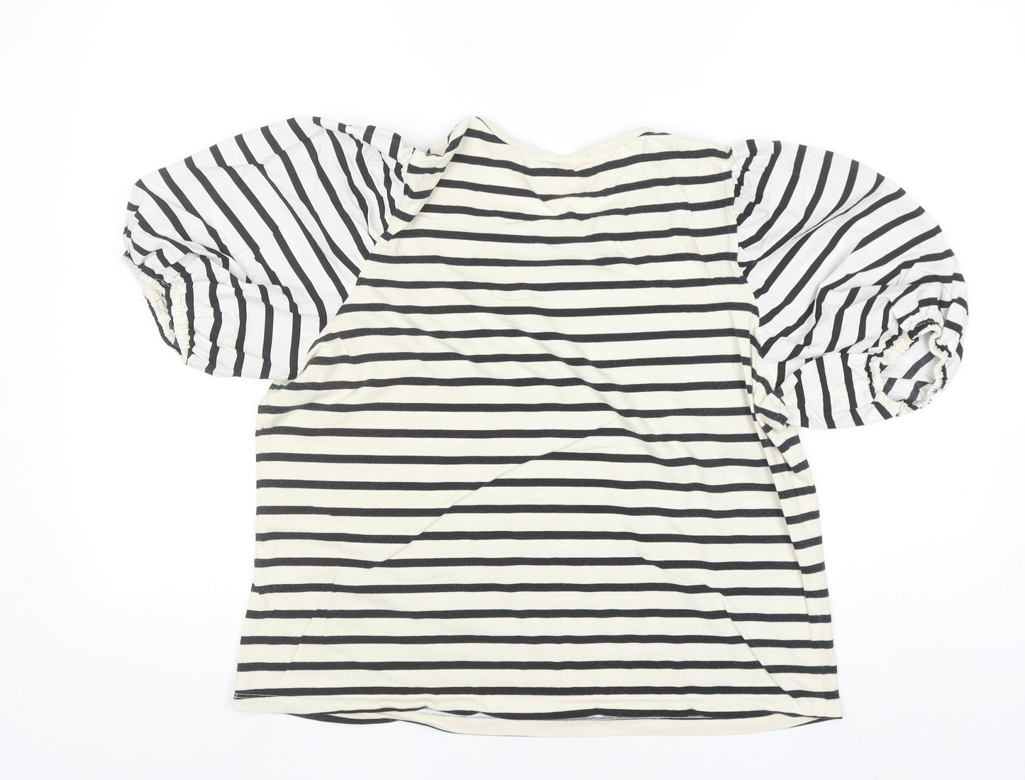 H&M Women Black Striped Puff Sleeve Jersey T-Shirt Size 16