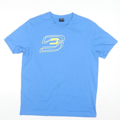 Druids Men's Blue Graphic Crew Neck Short Sleeve Cotton Blend T-Shirt Size L