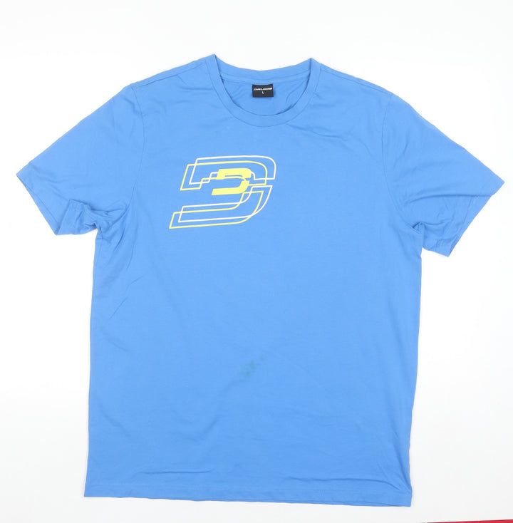 Druids Men's Blue Graphic Crew Neck Short Sleeve Cotton Blend T-Shirt Size L