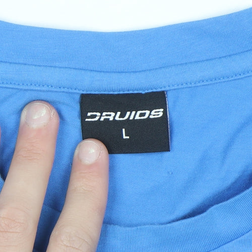 Druids Men's Blue Graphic Crew Neck Short Sleeve Cotton Blend T-Shirt Size L