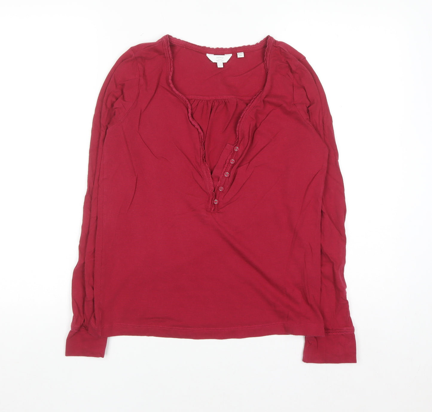 FatFace Women's Red Long Sleeve Cotton Modal Button Blouse UK 10