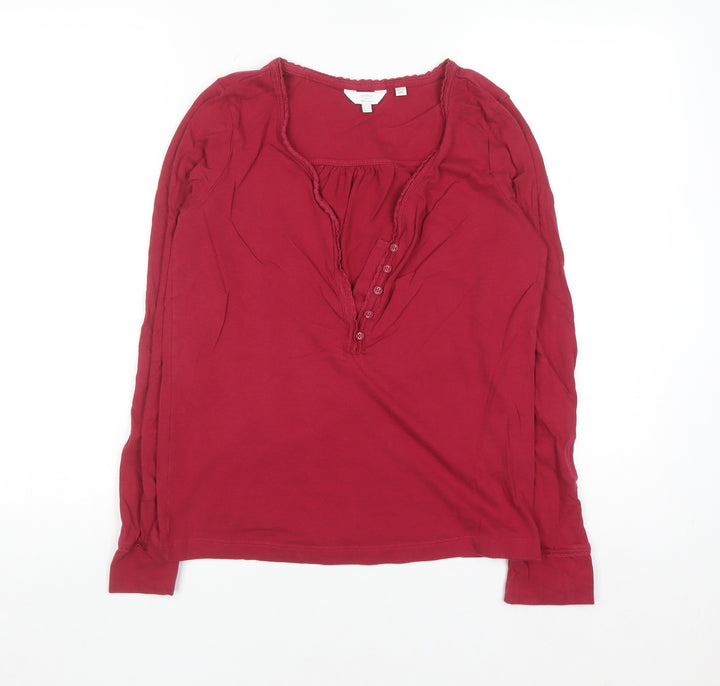 FatFace Women's Red Long Sleeve Cotton Modal Button Blouse UK 10