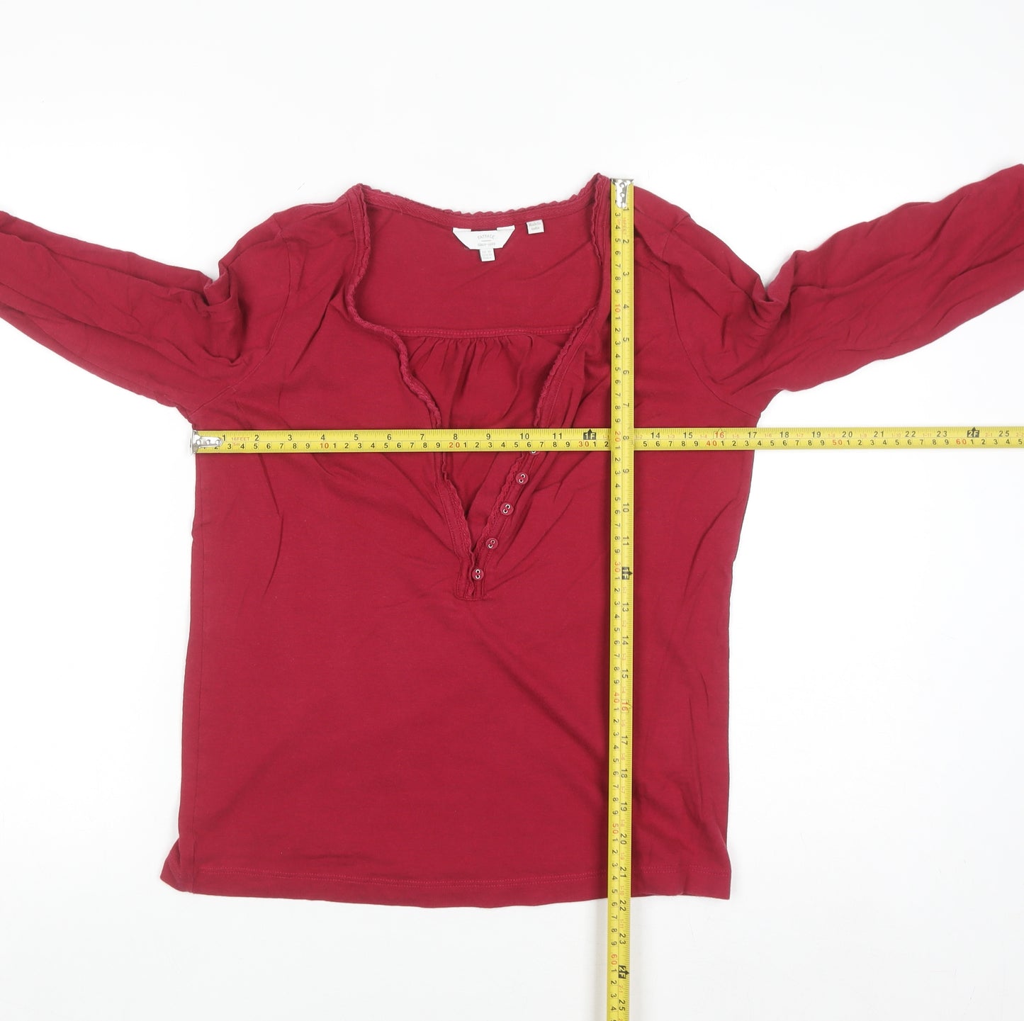 FatFace Women's Red Long Sleeve Cotton Modal Button Blouse UK 10