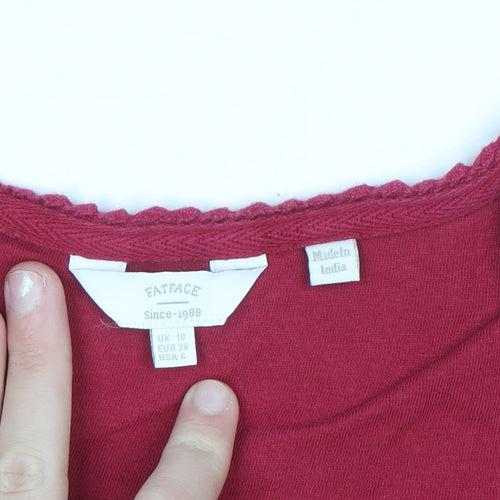 FatFace Women's Red Long Sleeve Cotton Modal Button Blouse UK 10