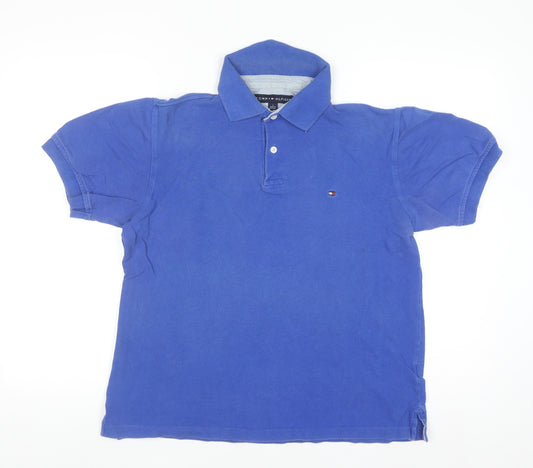 Tommy Hilfiger Men Blue Cotton Short Sleeve Polo Shirt L