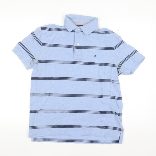 Tommy Hilfiger Men's Blue Striped Classic Fit Cotton Polo Shirt S