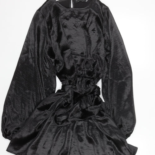 In The Style Women’s Black Long Sleeve Mini Satin Dress Size 12