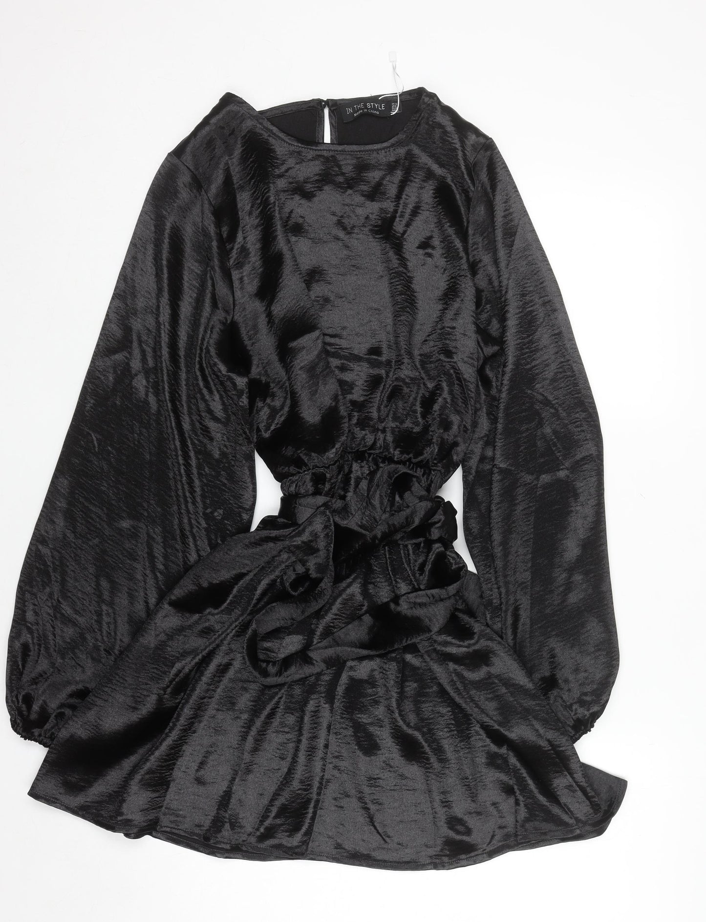 In The Style Women’s Black Long Sleeve Mini Satin Dress Size 12