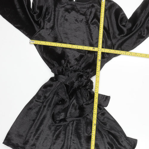 In The Style Women’s Black Long Sleeve Mini Satin Dress Size 12
