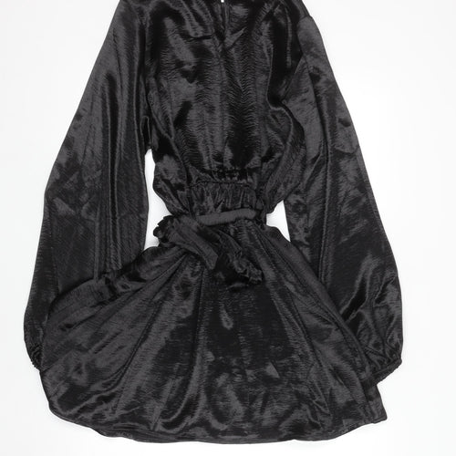 In The Style Women’s Black Long Sleeve Mini Satin Dress Size 12