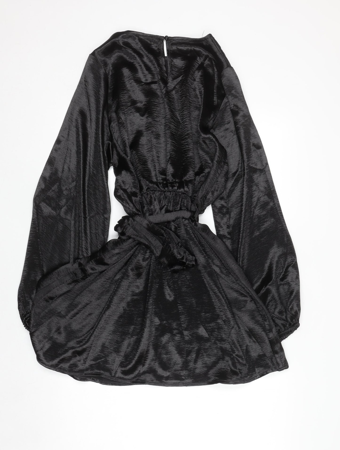 In The Style Women’s Black Long Sleeve Mini Satin Dress Size 12