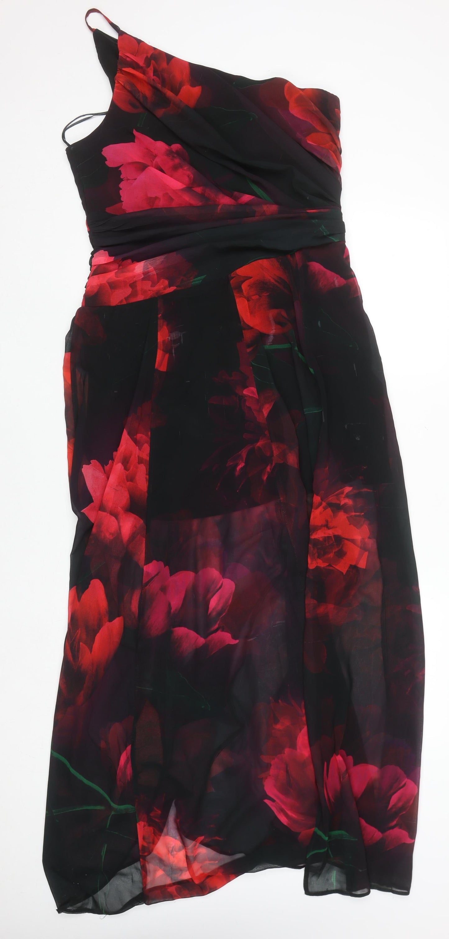 Lipsy Women’s Multicoloured Floral One Shoulder Chiffon Maxi Dress UK 14
