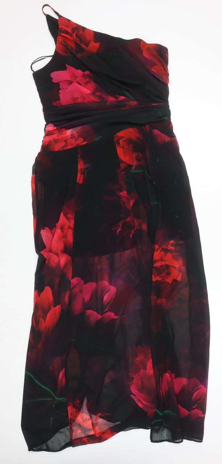 Lipsy Women’s Multicoloured Floral One Shoulder Chiffon Maxi Dress UK 14