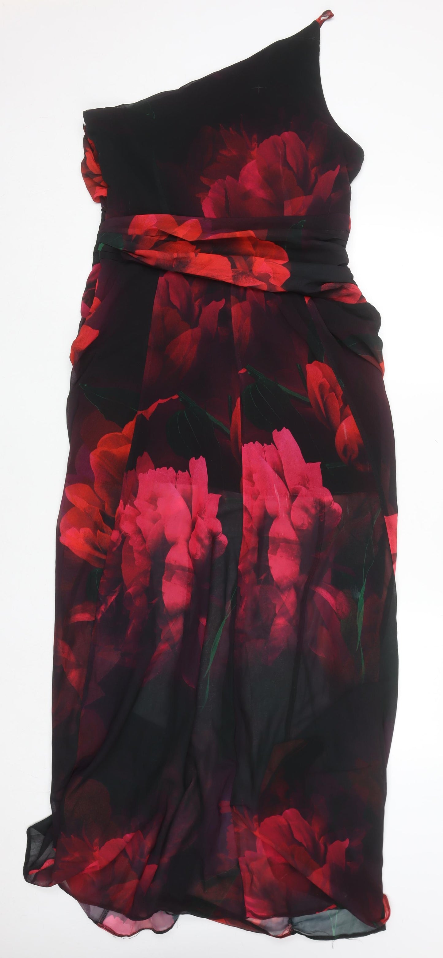 Lipsy Women’s Multicoloured Floral One Shoulder Chiffon Maxi Dress UK 14