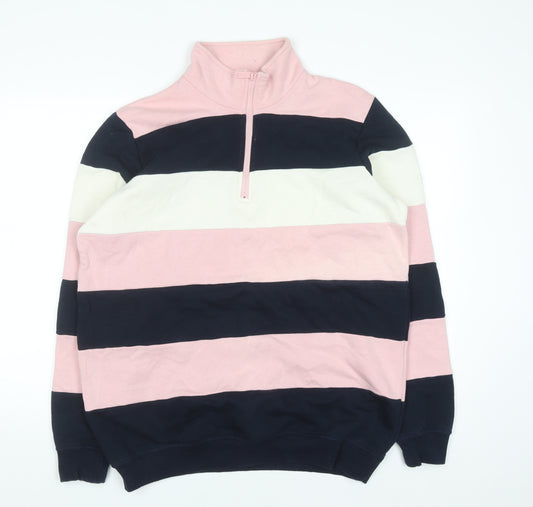Cotton Traders Womens Pink Navy Stripe 1/4 Zip Sweatshirt Size L