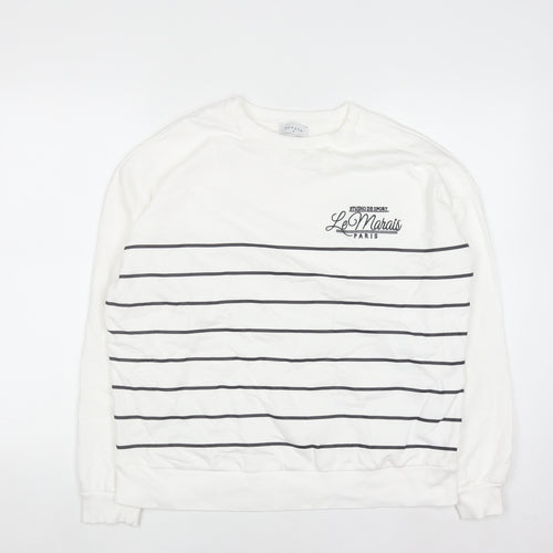 Papaya Womens White Striped Crew Neck Pullover Sweatshirt M