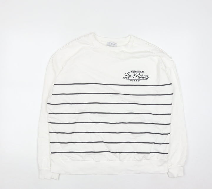 Papaya Womens White Striped Crew Neck Pullover Sweatshirt M
