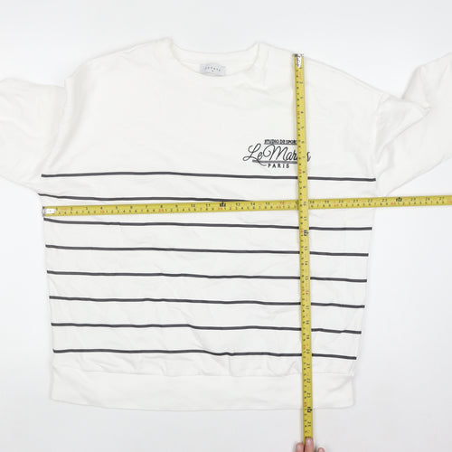 Papaya Womens White Striped Crew Neck Pullover Sweatshirt M