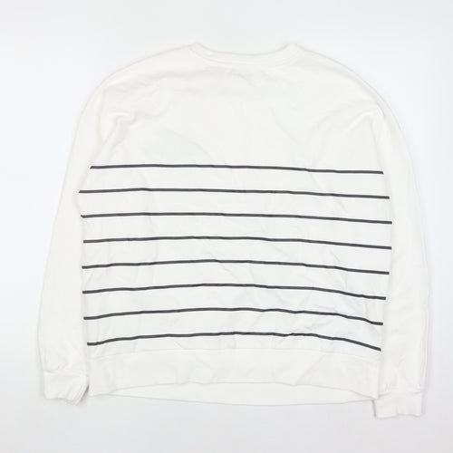 Papaya Womens White Striped Crew Neck Pullover Sweatshirt M