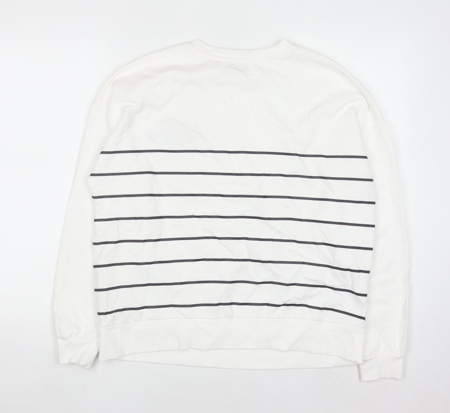 Papaya Womens White Striped Crew Neck Pullover Sweatshirt M