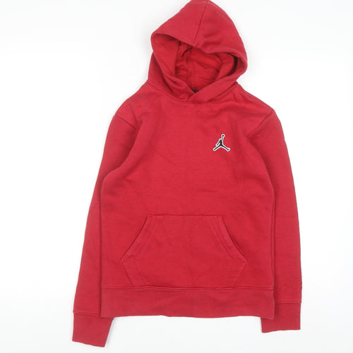 Jordan Boys Red Pullover Hoodie 10-12 Years Cotton Blend Fleece Kangaroo Pocket