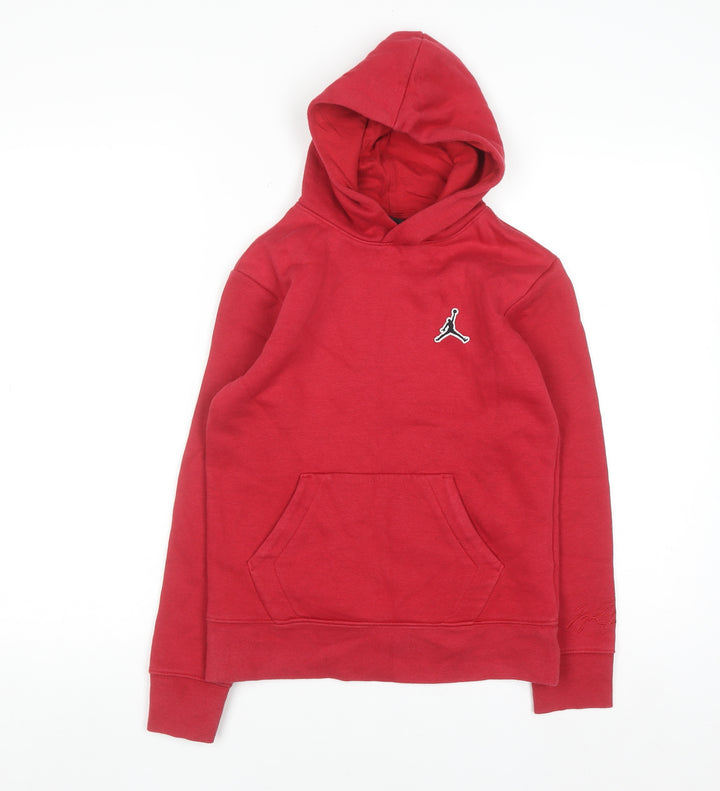 Jordan Boys Red Pullover Hoodie 10-12 Years Cotton Blend Fleece Kangaroo Pocket