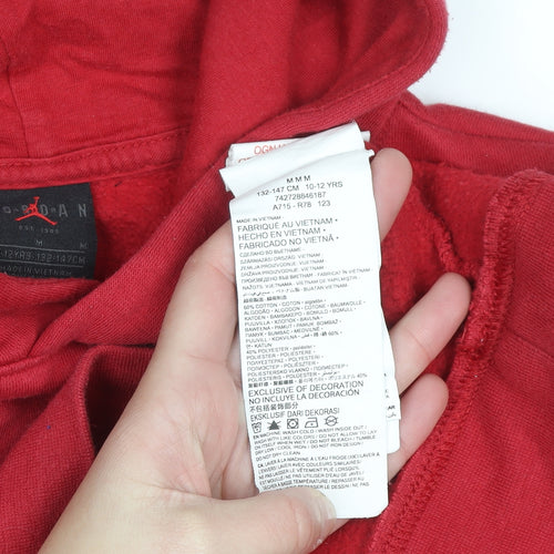 Jordan Boys Red Pullover Hoodie 10-12 Years Cotton Blend Fleece Kangaroo Pocket