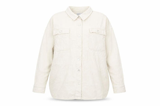 Front view of Primark women’s ivory corduroy button-up shirt, size UK 16