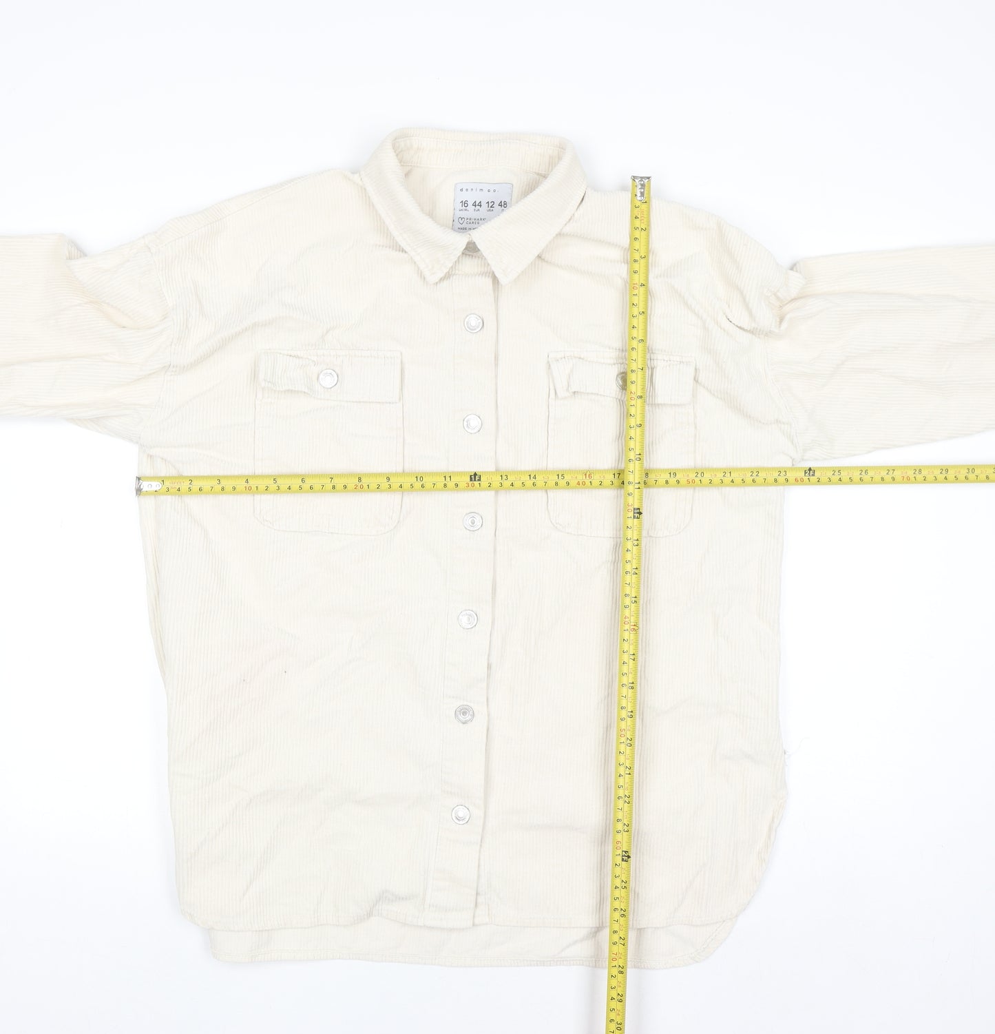 Primark Womens Ivory Corduroy Button-Up Shirt Size 16