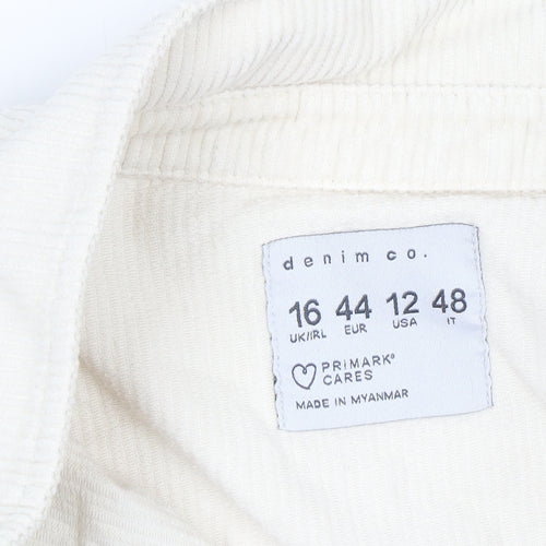 Primark Womens Ivory Corduroy Button-Up Shirt Size 16
